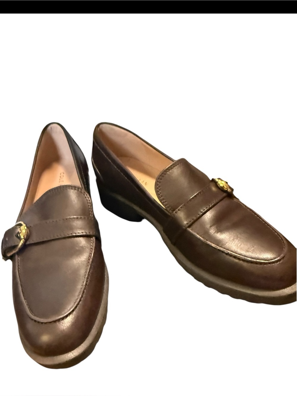 Cole Haan Grand 360 Brown Leather Gold Buckle Lug Sole Loafers - Picture 9 of 9